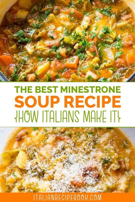 Riviera Minestrone Soup Recipe, Italian Soup Recipes Homemade, Minestrone Soup No Tomato, Carabbas Minestrone Soup, Minestrone Soup Recipe Authentic, Minestrone Soup Authentic, Minestrone With Meat, Spicy Minestrone Soup Recipe, The Best Minestrone Soup Recipe