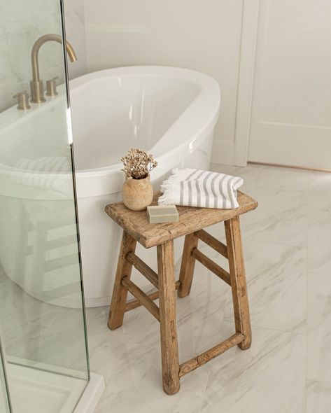 Our favourite thing to do is to show you how to add our pieces to make your home a calming oasis! 🧘🧘‍♀️🧘🏽‍♂️ Bathtub Side Table Ideas, Bathroom Stool Styling, Stool In Bathroom Decor, Bath Stool Styling, Bathroom Stool Ideas, Bathroom Stools Decor, Stool Bathroom Decor, Stool Decor, Cosy Candles