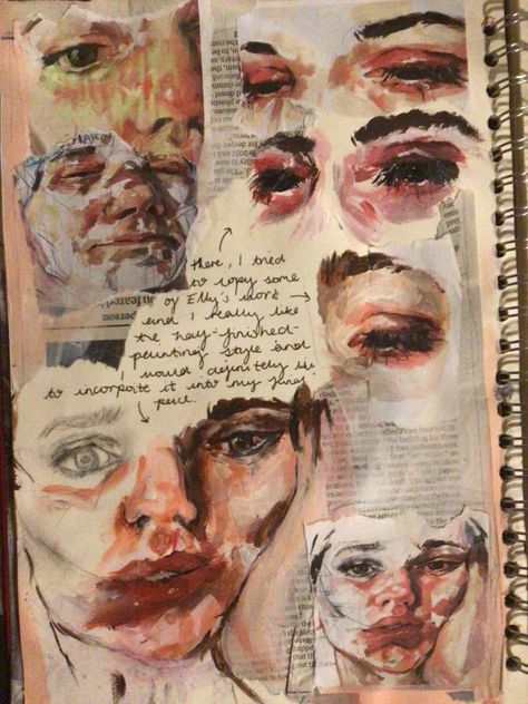 Layers Artists Gcse, Elly Smallwood Portraits, Elly Smallwood Art, A Level Portraiture Sketchbook Pages, Elly Smallwood Artist Research, Distortion Artist Research, Gcse Artists To Study, Portrait Art Gcse Sketchbook Pages, Gcse Art Portraiture