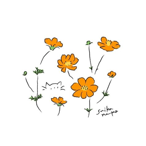 Orange Things To Draw, Orange Flowers Drawing, Cute Flower Drawing, Beginner Drawing Lessons, Giraffe Drawing, Digital Art Journal, Simple Artwork, Easy Love Drawings, Flower Icons