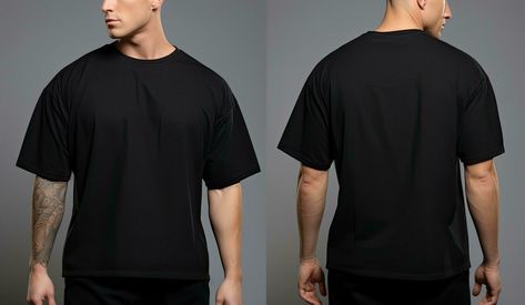 Male t shirt mockup, front, back and side view, Male model wearing a black color Henley t-shirt on a White background, front view and back view, top section cropped, AI Generated Black Tshirt Front And Back, Tshirt Mockup Free, Black T Shirt Mockup, Body Template, Free Front, Henley T Shirt, Mens Back, Free Tshirt, T Shirt Mockup