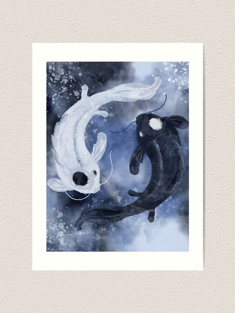 "Yin Yang Spirit Koi" Art Print by Hey-Matches | Redbubble Tui And La, Yin Yang Koi, Yin Yang Art, Koi Art, Watercolor Fish, Couple Illustration, Yin And Yang, Fish Painting, Ying Yang