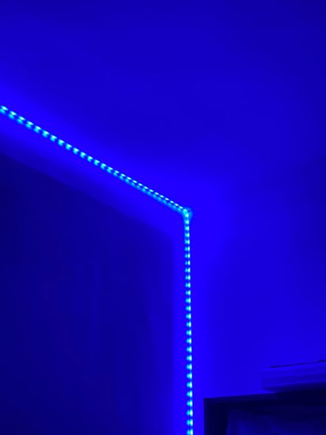 aesthetic blue led Led Blue Lights Room, Blue Light Bedroom Aesthetic, Blue Led Room Aesthetic, Blue Lamp Aesthetic, Dark Blue Led Lights Aesthetic, Led Lights Bedroom Blue, Neon Blue Room, Blue Led Bedroom, Dark Room With Led Lights