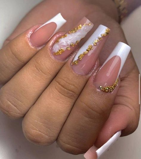 White Glam Nails, Long Acrylic Nail Designs, Nails Now, Nails Design With Rhinestones, White Acrylic Nails, Basic Nails, Glow Nails, Blush Nails, Ombre Nail Designs