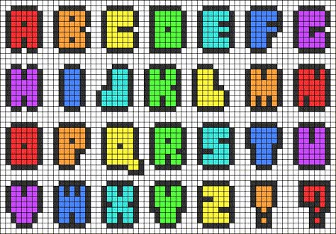 Alpha pattern #39082 | BraceletBook Word Pixel Art, Kopiah Kait, Cross Stitch Alphabet Patterns, Graph Paper Drawings, Pixel Art Templates, Font Alphabet, Perler Bead Templates, Cross Stitch Letters, Graph Paper Art