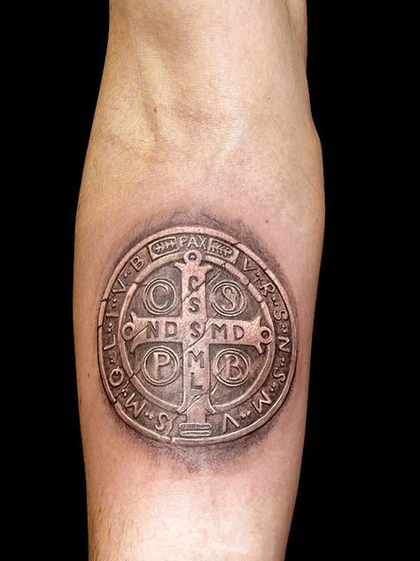 Saint Benedict Medal Tattoo, St Benedict Medal Tattoo, Saint Benedict Tattoo, St Benedict Tattoo, San Benito Tattoo, Catholic Symbols Tattoo, Gandalf Tattoo, Saint Tattoo, Blessed Tattoos