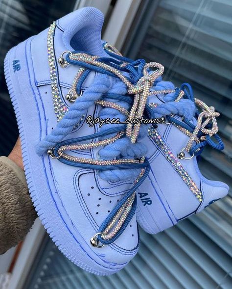 Ocean Blue 🥶🌊 You rockin’ these? 🤔 Link in bio 🤝 #jayceecustoms #atlcustoms #nikecustoms #customshoes #custom #customaf1 #kotd #sneakerhead… Casual Shoes Women Sneakers, Bedazzled Shoes, Nike Shoes Women Fashion, Custom Sneakers Diy, Gents Shoes, Pretty Sneakers, Custom Shoes Diy, Nike Fashion Shoes, Preppy Shoes