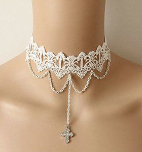 Amazon.com: EMAXELER Lolita Gothic Vintage Stylish Romantic Clear Ribbon Choker… White Lace Choker, Elegant Choker, White Choker, Lace Choker Necklace, Cross Choker, Queen Jewelry, Lace Choker, Lace Necklace, Necklace Tutorial