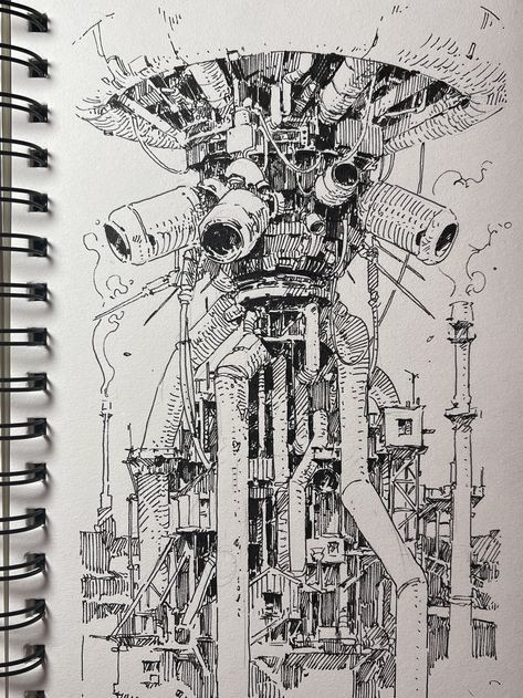 Sci Fi Sketchbook, Robot Design Sketch, Architecture Drawing Sketchbooks, Perspective Drawing Lessons, Mechanical Art, Architecture Drawing Art, Arte Cyberpunk, Sketch Inspiration, Robot Concept Art