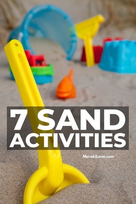 7 Sand Activities for Kids | Sand is the ultimate sensory activity for kids, am I right? Whether you're playing with actual sand at the beach, have a water and sand table in your backyard or preschool classroom, or like to setup a kinetic sand bin for your kids to enjoy indoors, sand will keep your little ones busy for hours! In this post, we've curated the best sensory play ideas using sand to keep your children and students happy while also helping them work on their sensory skills! Play Sand Ideas, Sand Pit Activities, Sand Art For Preschoolers, Sand Play Ideas Outdoor, Sensory Sand Activities, Preschool Sand Table Ideas, Sand And Water Activities For Preschool, Sand Table Activities, Sand Tray Activities