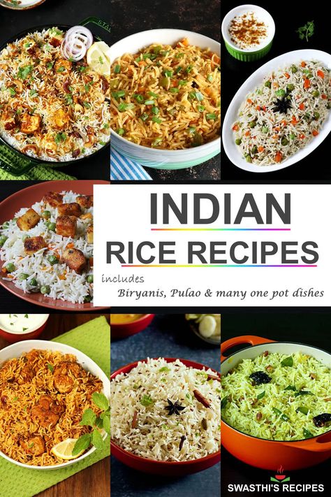 Indian Rice Recipes (Variety Rice Dishes) - Swasthi's Recipes Indian Vegetarian Rice Dishes, Rice For Indian Food, Rice Varieties Indian, Indian Food Recipes Rice, India Rice Recipes, Carrot Rice Recipes Indian, Indian Rice Dishes, One Pot Rice Meals Vegetarian, Easy Indian Rice Recipes