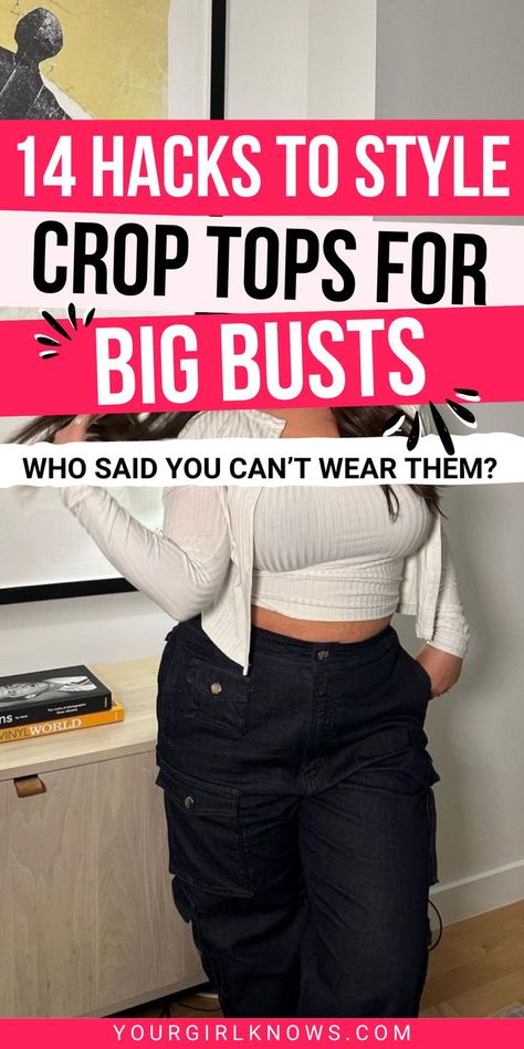 Struggling to style crop tops for your big bust? Look no further, we've got all the solutions and best finds right here! From finding the right fit to accessorizing for a flattering look, let us show you how to flaunt your curves with confidence. Check it out now! Shein Outfits Big Bust, Crop Top Without Showing Belly, Crop Top For Big Bust, Cute Tops For Big Bust, Going Out Outfits Big Bust, Crop Tops For Big Busted Women, Crop Top Big Bust Outfit, Tank Tops For Big Bust, Tank Top For Big Bust