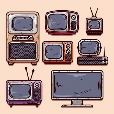 Tv Cartoon Drawings, Television Aesthetic Drawing, Cute Tv Drawing, Old School Tv Drawing, Cartoon Tv Drawing, Retro Tv Drawing, Old Tv Drawing, Old Tv Aesthetic, Tv Doodle