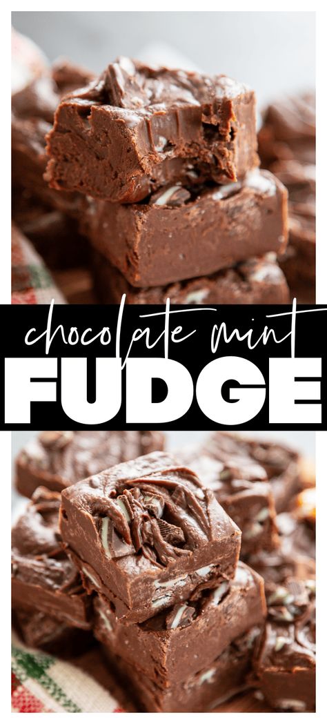 Chocolate Mint Fudge Mint Chocolate Fudge Easy, Mint Fudge Baking Chunks Recipes, Mint Fudge Recipes Easy, Mint Fudge Recipes, Chocolate Mint Desserts, Andes Mint Fudge Recipe, Andes Mint Fudge, Mint Chocolate Fudge Recipe, Chocolate Mint Fudge