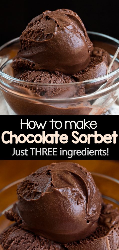 How To Make Chocolate Sorbet (Easy Chocolate Dessert) Dark Chocolate Sorbet, Non Dairy Sorbet Recipe, Cold Chocolate Desserts Easy, Ice Dessert Recipes, Cold Creamy Desserts, Sherbert Ice Cream Recipes, Cold Healthy Desserts, Pure Food Recipes, Homemade Sorbet Recipe Easy