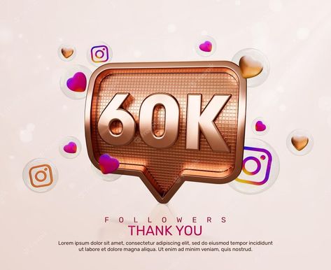 Premium PSD | Banner gold 3d 60k followers thank you with instagram icons 5k Followers Thank You Instagram, 10k Instagram Followers, Wedding Party Gift Bags, Pink Background Images, Branding Design Packaging, Instagram Background, Social Media Followers, Neon Wallpaper, 5k Followers