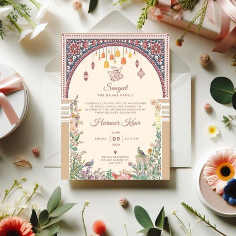 "Welcome to our stunning collection of Ethnic Design Beautiful Jaggo, Sangeet, and Wedding Invitations! Our Punjabi Wedding Invite exudes elegance and tradition, perfect for your special day. With vibrant colors and intricate designs, our Instant Download Canva template makes it easy to personalize your invitation suite. Whether you're celebrating a traditional Sikh wedding or a cultural ceremony, our invitations set the tone for a joyous celebration.  Download now and make your wedding unforgettable! SIZE: 5\"x7\" INSTRUCTIONS: 1. Make your purchase 2. Download the PDF 3. Click the link in the PDF 4. Create a Canva account if you don't already have one 5. Edit the text in the template 6. Use it as a digital invite or have it printed professionally WHERE TO PRINT? For professional printing Modern Indian Wedding Invitation Cards, Thai Wedding Invitation, Wedding Invites Indian, Punjabi Wedding Cards Invitations, Desi Wedding Invitations, Simple Indian Wedding, Sangeet Invitation, Luxury Indian Wedding Invitations, Wedding Invitations Indian