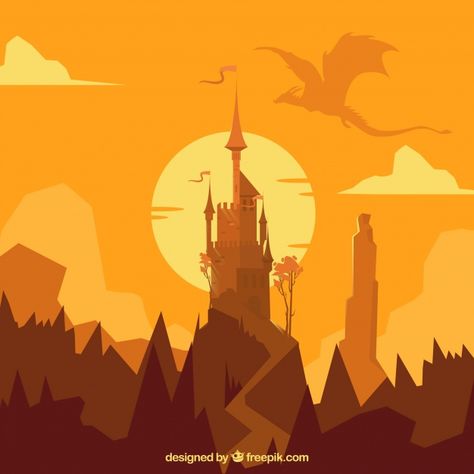 Castle silhouette background with dragon flying Vector | Free Download Dragon Illustration Art, Dragon Vector Art, Gaming Painting, Sun Silhouette, Silhouette Background, Dragon Flying, Castle Vector, Background Animal, Castle Silhouette