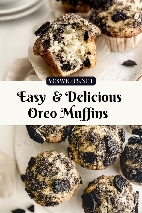 These bakery style Easy & Quick Oreo Muffins are an Oreo lovers dream!! Perfectly moist and fluffy vanilla muffins are loaded with Oreo cookies and topped with Oreo sugar and crushed Oreos. These easy muffins are simple to make, come together in less than 30 minutes, and don't require a mixer!! Enjoy them for breakfast, a quick snack, or decadent dessert. Either way, they are sure to become your next sweet obsession. Recipes With Oreo Crumbs, Oreo Muffins Recipe, Coffee Wednesday, Buttermilk Blueberry Muffins, Oreo Muffins, Triple Chocolate Muffins, Nutella Muffins, Vanilla Muffins, Oreo Flavors