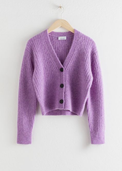 Autumn Closet, Lilac Cardigan, Shifting Closet, Pretty Cardigans, Clothing Aesthetics, The Cardigans, Reference Ideas, Clueless Outfits, Purple Cardigan