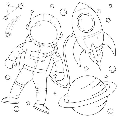 Vector astronaut with rocket in space su... | Premium Vector #Freepik #vector #gravity #cartoon-sketch #children-drawing #drawing How To Draw An Astronaut, Gravity Drawing, Rocket In Space, Kids Sketch, Universe Drawing, Astronaut Drawing, Book Cartoon, Children Drawing, Cartoon Sketch