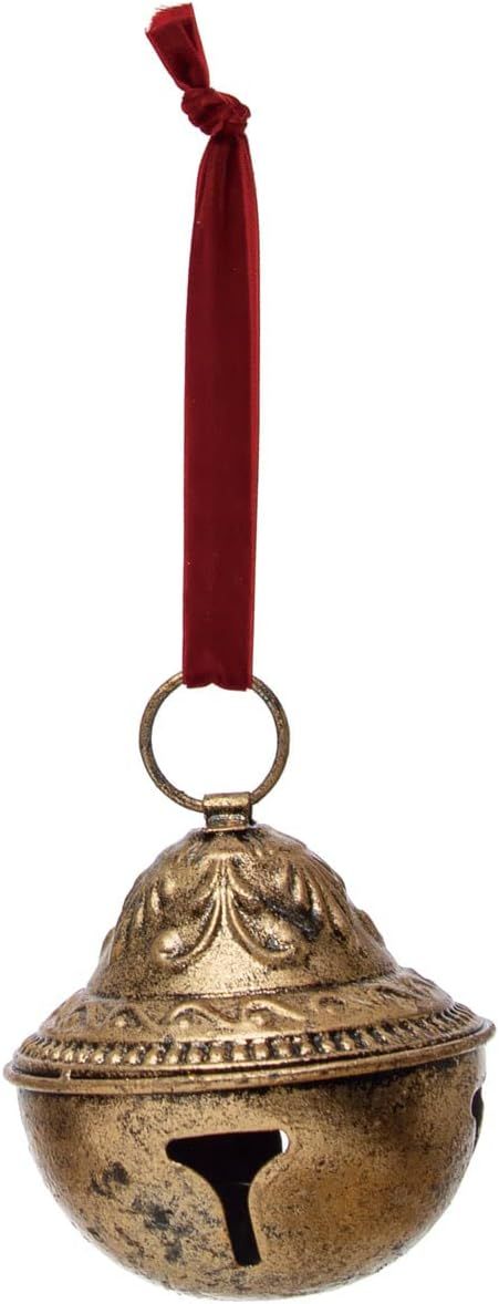 Amazon.com: Creative Co-Op Embossed Metal Sleigh Bell with Velvet Ribbon, Gold : Home & Kitchen French Christmas Decor, Eclectic Style Decor, Vintage Style Rugs, Classic Christmas Tree, French Christmas, Embossed Metal, Sleigh Bell, Bell Ornaments, Creative Co Op