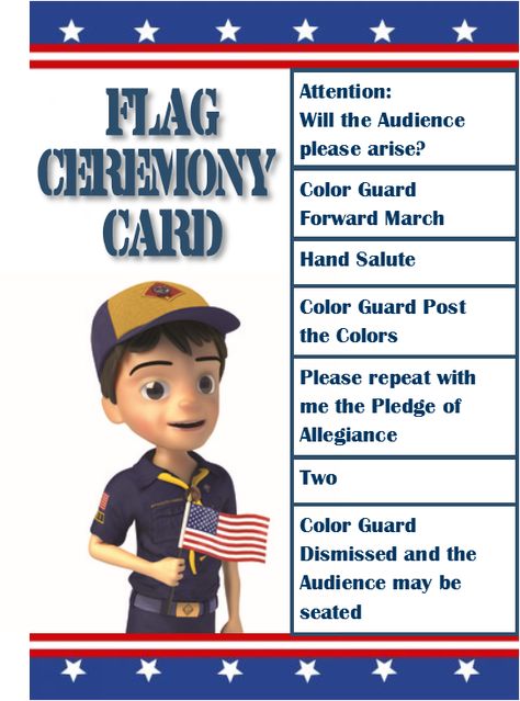 Wolf Flag Ceremony Announcer Card Cub Scouts Activities, Cub Scout Flag Ceremony, Lion Scouts, Cub Scout Skits, Cub Scout Games, Flag Ceremony, Boy Scout Activities, Cub Scouts Wolf, Cub Scouts Bear