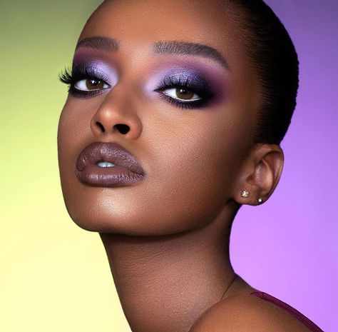 Smokey Eye Black Women, Eyeshadow Looks For Black Women, Lilac Eye Makeup, Purple Smokey Eye Makeup, Lilac Eye, Purple Eyeshadow Looks, Lilac Eyeshadow, Purple Makeup Looks, Celebs Without Makeup