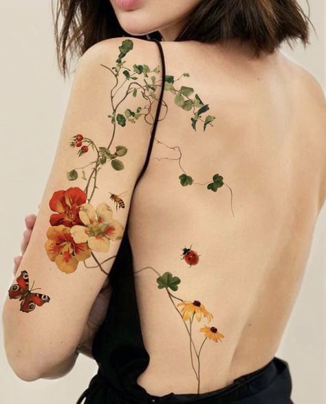 Michelle Tattoo, Tattoos For Women Flowers, Tasteful Tattoos, Vine Tattoos, Geniale Tattoos, Botanical Tattoo, Elegant Tattoos, Hand Tattoo, Nature Tattoos