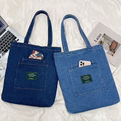 Womens Denim Tote Bag Blue Jean Shoulder Bags Travel Purse Beach Handbag Pockets  | eBay #jeansbagdiy #jeansbagdiyfreepattern #jeansbagdiyhowtomake Couture, Upcycling, Jeans Recycle Ideas, Jeans Bags Ideas, Diy Jean Bag, Denim Bags From Jeans, Food Machine, Blue Jean Purses, Recycled Jeans Bag