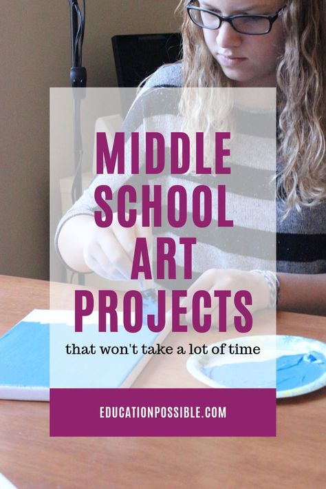 Teen art projects that older kids can complete with little problem, even if you're pressed for time. Middle schoolers need a chance to get creative, so homeschool art is an important subject to add to your day. We spent a lot of time as a part of the mixed media virtual classroom that's listed and loved it. Which easy project will you start with? #homeschool #art #teens Intro Art Projects, Middle School Mixed Media Art Projects, Middle School Painting Projects, Grade 6 Art Projects, Teen Art Projects, Crafts For Middle Schoolers, Kid Activites, Homeschool Coop, Homeschool Art Projects