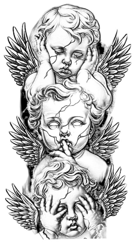 Half Sleeve Tattoo Stencils, Tato Flash, Heaven Tattoos, Cherub Tattoo, First 48, Half Sleeve Tattoos Drawings, Chicano Style Tattoo, Muster Tattoos, Chicano Art Tattoos