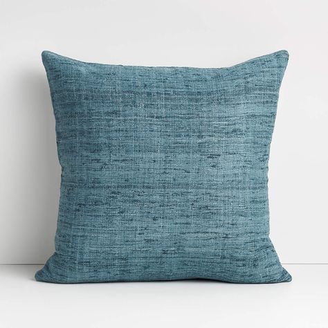 Aqua 20"x20" Square Cotton Sari Silk Decorative Throw Pillow with Feather-Down Insert + Reviews | Crate & Barrel Blue Green Throw Pillows, Aqua Pillows, Silk Throw Pillows, Blue Pillows Decorative, Silk Pillow Cover, Cotton Sari, Blue Pillow Covers, Green Throw Pillows, Blue Throw Pillows