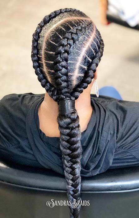 Jumbo Braid Ponytail For Black Women, Braided Ponytail Feed In Braids, Three Feed In Braids, 3 Feed In Braids Hairstyles, Fish Tale Braids For Black Women, Large Feed In Braids Ponytail, 3 Feed In Braids, Feed In Braids Ponytail Bun, Iverson Braids For Women