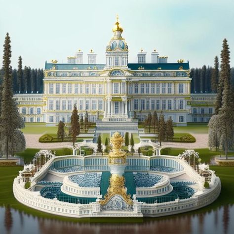 ♔ Peterhof Palace ♔ Saint Petersburg - Russia Classic Home Exterior, Winter Palace St Petersburg, Rustic Home Exterior, Peterhof Palace, Palace Architecture, Luxury Mansions Interior, Neoclassical Architecture, Architect Design House, Modern Mansion