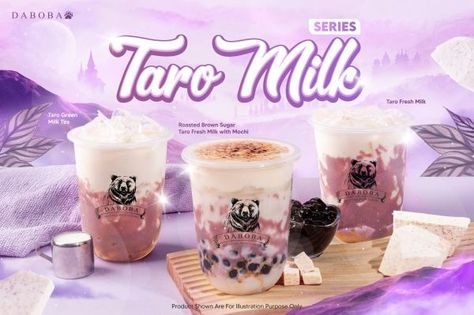 Calling all taro lovers!  Daboba's enchanting Taro Milk Series arrives on March 22nd, featuring delicious taro drinks like Roasted Brown Sugar Taro Fresh Milk with Mochi & Taro Green Milk Tea.  Indulge in these taro-ific creations and win a FREE cup (limited quantities)! Taro Drink, Green Milk Tea, Taro Milk Tea, Green Milk, Drink Photography, Food Drink Photography, Drinks Design, Fresh Milk, Bubble Tea