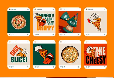 Pinsa Romana Re-Branding :: Behance Pizza Visual Identity, Pizza Social Media Design Ideas, Pizza Creative Post, Pizza Social Media Post Design, Pizza Branding, Restaurant Social Media, Instagram Branding Design, Branding Behance, Social Media Branding Design