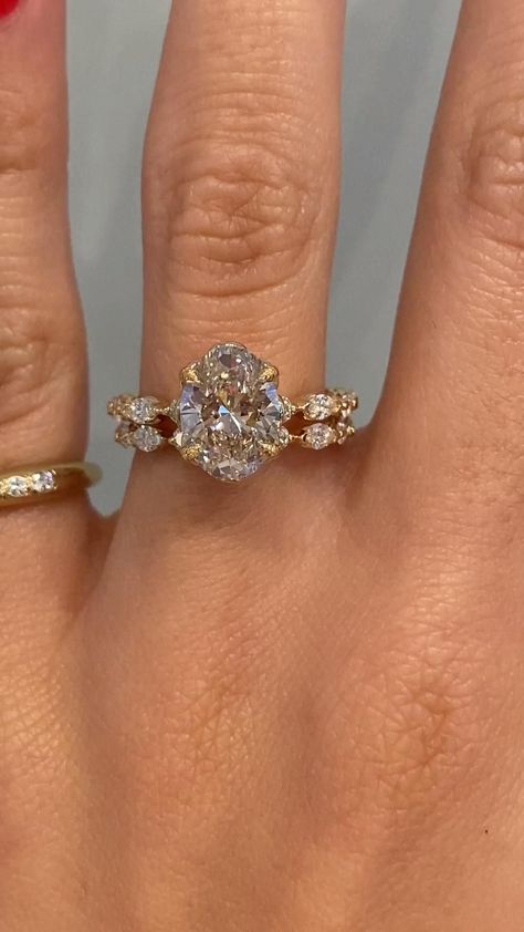 Vintage Yellow Gold Diamond Ring, Gold Non Diamond Engagement Ring, Oval Ring With Diamonds Around, Carissa Engagement Ring, Non-diamond Engagement Ring, Decorative Band Engagement Ring, Unique Engagement Wedding Rings, Intricate Engagement Ring Band, Oval Engagement Ring With Wedding Band Unique