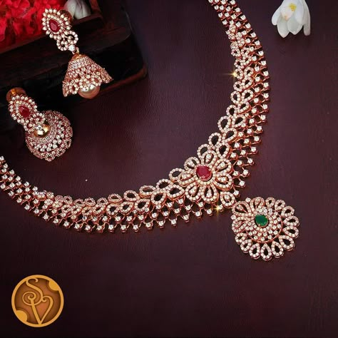 White Stone Necklace Set ~ South India Jewels White Stone Necklace, White Stone Jewelry, Gold Stone Necklace, Wedding Jewelry Sets Bridal Jewellery, Temple Jewelry Necklace, Indian Wedding Jewelry Sets, Choker Necklace Designs, Stone Necklace Set, Diamond Jewelry Set