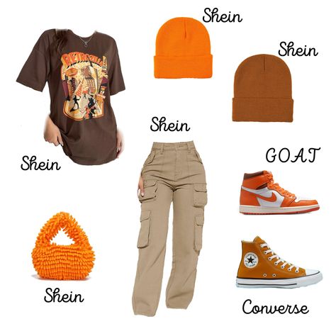 What To Wear With Khaki Cargo Pants, Orange Fall Outfit Ideas, Orange Air Jordan 1 Outfit, Fall Outfit With Jordans, Outfit Ideas With Tan Cargo Pants, Cargo Pants With Dunks, Tan Jordan 1 Outfit Women, Khaki And Orange Outfit, Turf Orange Jordan 1 Outfit