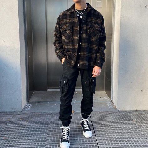 Allstar Shoe, Guy Outfits, Fashion Outerwear, Flannel Outfits, Mens Casual Outfits Summer, Men Jackets, Street Style Outfits Men, Mens Casual Dress Outfits, Street Fashion Men Streetwear