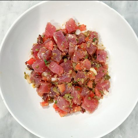 Tuna Tartare Recipe, Italian Tuna, Tartare Recipe, Mediterranean Recipe, Recipes Mediterranean, Tuna Tartare, Date Night At Home, Salted Egg Yolk, Perfect Date Night