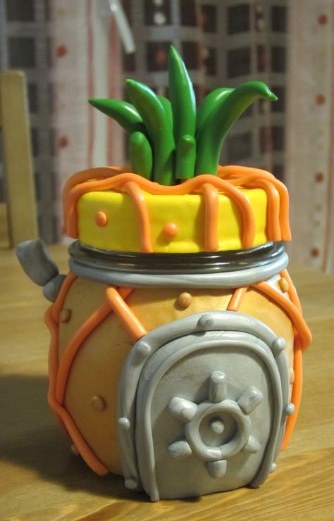 spongebob home! Clay Stash Jar Ideas, Clay Jar Diy, Clay On Jars, Clay Covered Jars, Sculpture Clay Easy, Jar Clay Ideas, Clay Spongebob, Jar Clay Art, Clay Containers Ideas