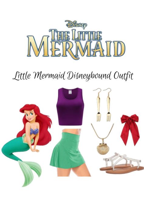 Little Mermaid Inspired Outfit, Disneybound Outfits Summer, Princess Disneybound, Ariel Disneybound, Little Mermaid Outfit, Mermaid Costume Diy, Little Mermaid Costume, Outfit Pieces, Disney World Outfits