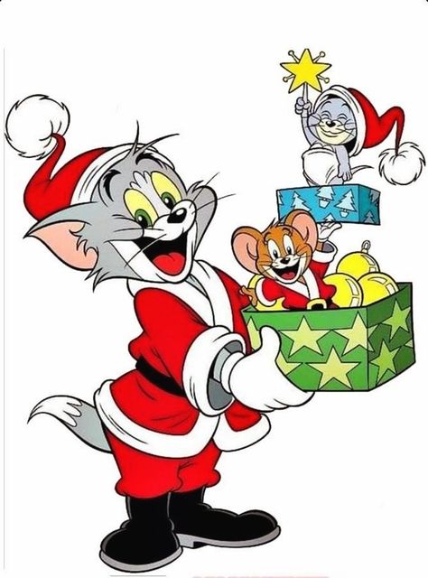 Christmas Characters Cartoon, Jerry And Nibbles, Disney Christmas Characters, Christmas Disney Characters, Tom And Jerry Christmas, Mug Noel, Disney Characters Christmas, Desenho Tom E Jerry, Tom Y