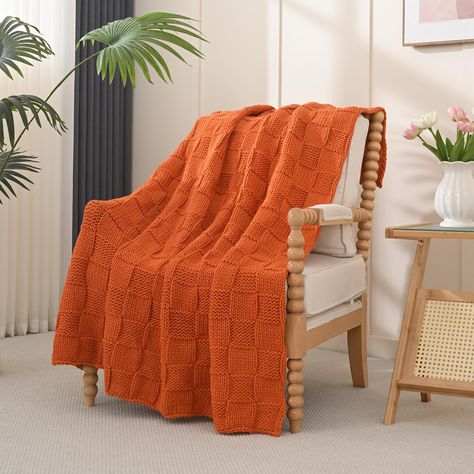 PRICES MAY VARY. 【LUXURIOUSLY HAND-KNITTED BLANKET】: Our chunky Knitted blanket is meticulously hand-knitted, providing a plush and artful addition to your home decor. Ideal for your bed, sofa, or couch! 【PERFECT WARMTH AND BREATH ABILITY】: This lightweight and breathable chunky throw blanket offers optimal airflow while keeping you cozy and comfortable. Enjoy it all year round! 【ELEGANT STYLE】:This knitted throw blanket for couch shows an impeccable display of artistry through stylish design fe Burnt Orange Throw Blanket, Warm Fall Decor, Burnt Orange Throw, Fall Throw Blanket, Orange Blanket, Cable Knit Throw Blanket, Fall Blanket, Plaid Throw Blanket, Cable Knit Throw