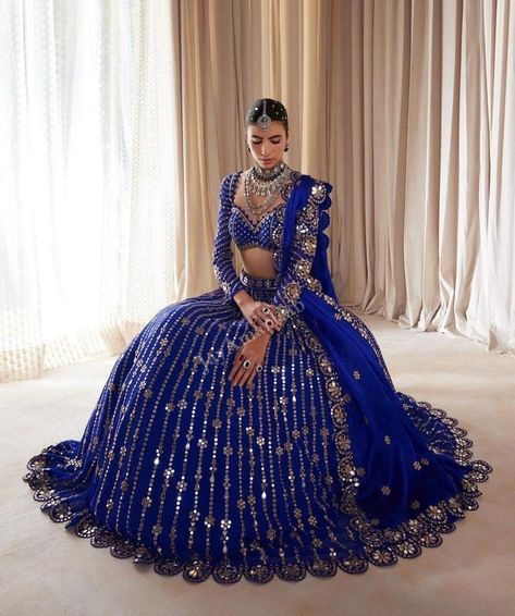 Buy Beautiful Bridal Lehenga Choli Georgette Fabric With Online in India - Etsy Royal Blue Wedding Lehenga, Royal Blue Bridal Lehenga, Mehndi Hair, Blue Bridal Lehenga, Zari Lehenga, Lehenga Blue, Royal Blue Lehenga, Sangeet Lehenga, Wedding Fits