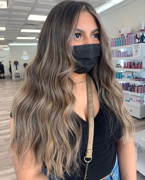 Brown Hair With Babylights Around Face, Tan Skin Hair Color Ideas Highlights, Brown Blonde Highlights On Black Hair, Beige Balayage On Dark Hair, Ken Hair, Light Balayage, Dimensional Balayage, Clairol Hair Color, Partial Balayage