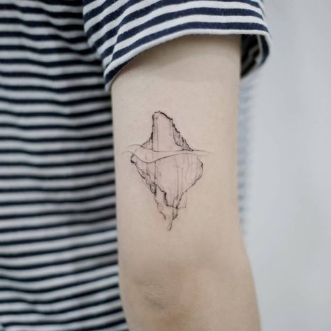 Iceberg tattoo on the back of the right arm. Glacier Tattoo Ideas, Antarctica Tattoo Ideas, Arctic Tattoo Ideas, Iceland Tattoo Ideas Small, Geometric Iceberg Tattoo, Arctic Tattoo, Glacier Tattoo, Icelandic Tattoo Ideas, Ice Tattoo Ideas