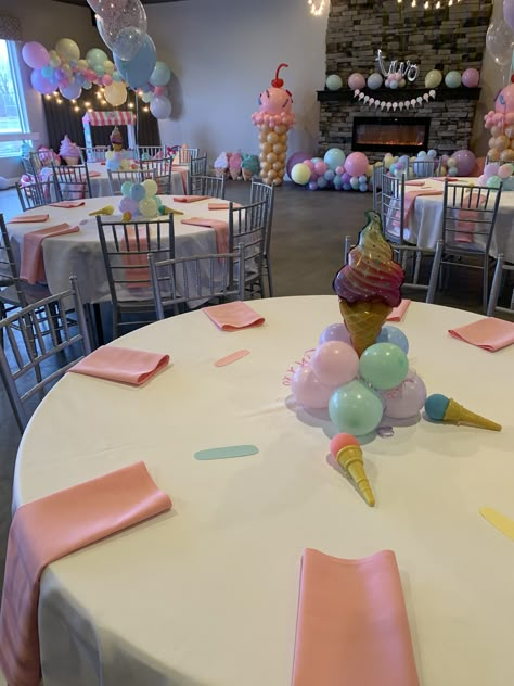 Two Sweet Party 2nd Birthday Table, Sweet Theme Centerpieces, Ice Cream Theme Table Decor, Two Sweet Birthday Party Table Decor, Donut Party Table Centerpiece, Two Sweet Birthday Party Backdrop, Two Sweet Birthday Party Centerpiece, Two Sweet Birthday Party Food Ideas, Sweet One Theme Centerpieces